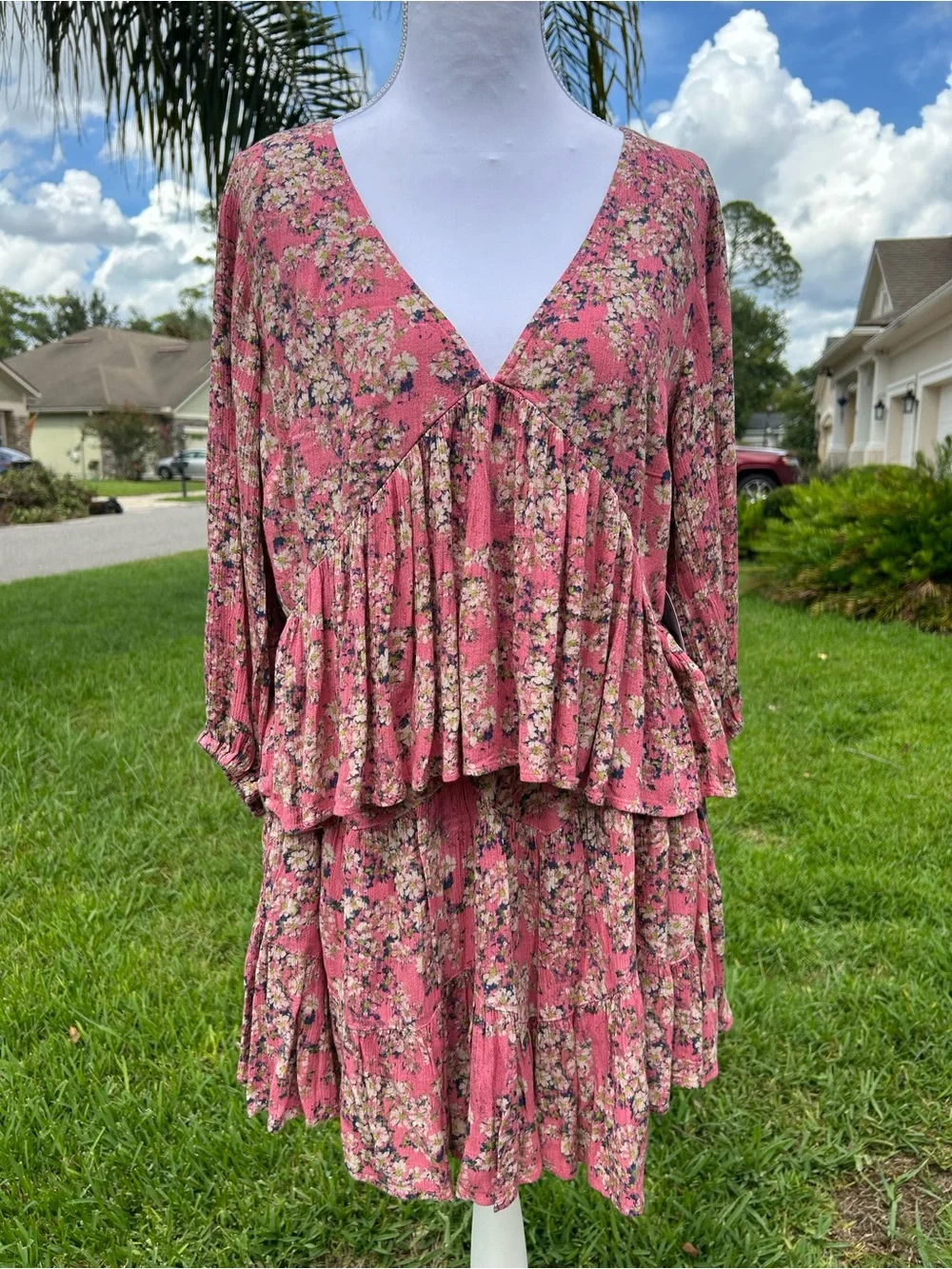 NWT🌷Free People Calla Lilly Floral Printed V-neck 3/4 Sleeve Top & Skirt Set